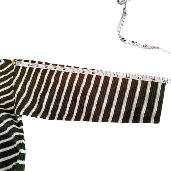 Lands End Womens XS Forest Moss & Ivory Stripe V-Neck Waffle Knit Tunic - Picture 5 of 9